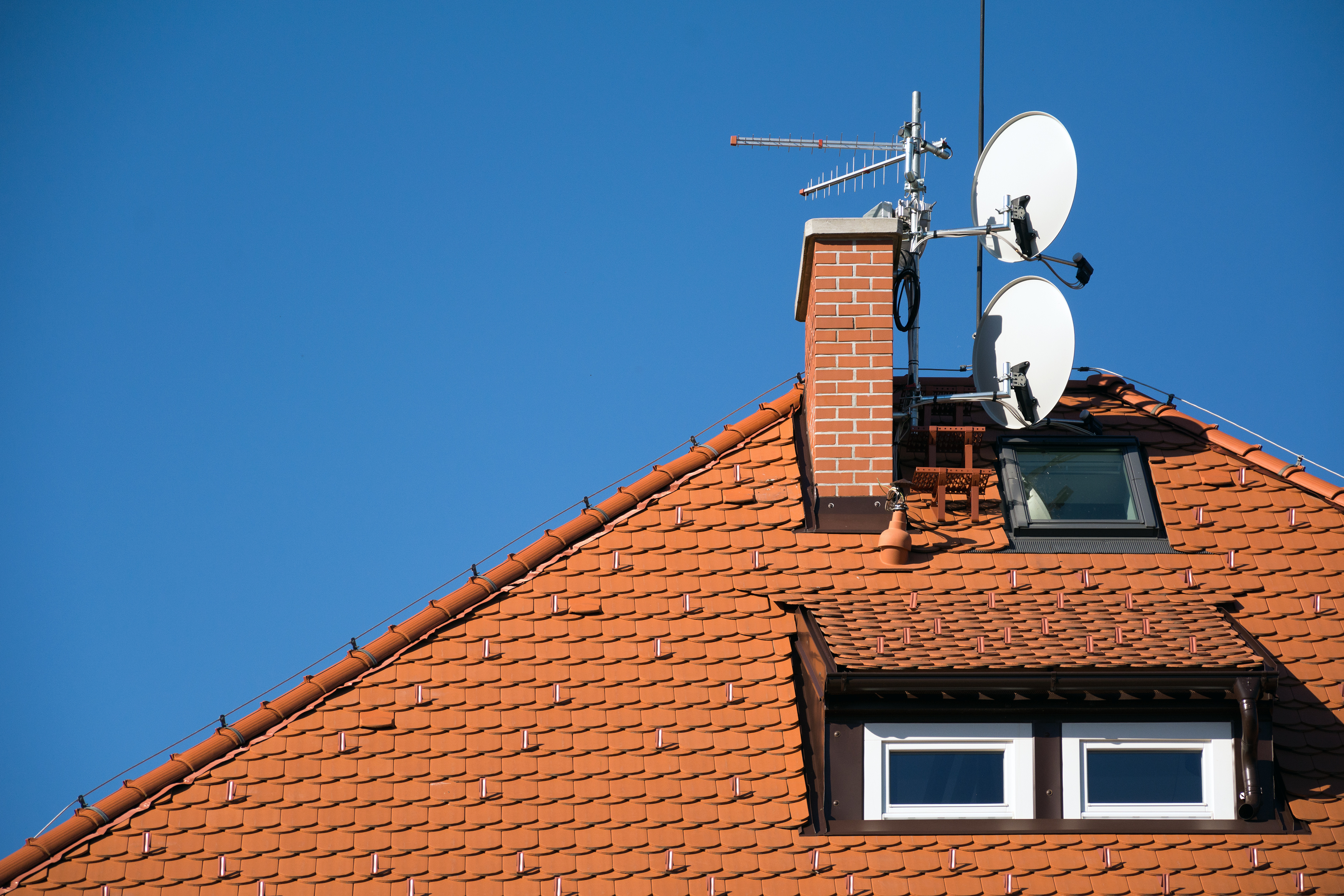 satellite antenna dish on the roof