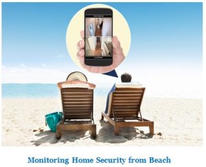 Couple On The Beach Checking In On Their Mobile Home Security System